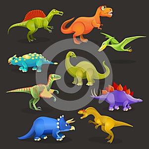 Various dinosaurs set of Jurassic period. Funny cartoon creatures