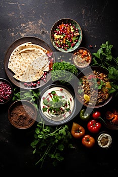 Various dishes of Arabic cuisine on the table. Selective focus.