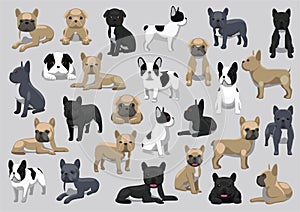 Various Dog French Bulldog Characters Cartoon Vector Illustration Set