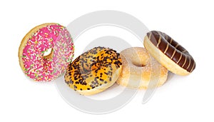 Various donuts on white background