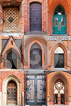 Various doors. Photo collage and travel concept