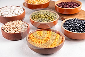 Various dried legumes, lentils, chikpeas, beans assortment