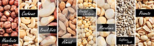 Various dried nuts collage