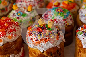 Various easter  cupcake with icing and sprinkles