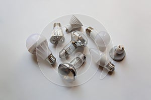 Various electric lamps on white background