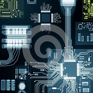 Various electronic components such as microprocessors capacitors