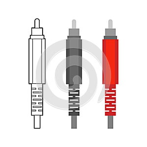 Various electronic wire connectors and inputs, jacks and plugs vector icon set