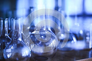 Various Empty Laboratory glassware in a cupboard.