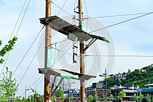 Various equipment and gear in high wire park