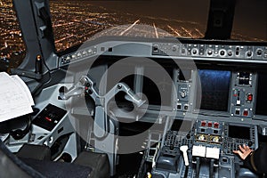 Various equipments of plane situating in cockpit photo