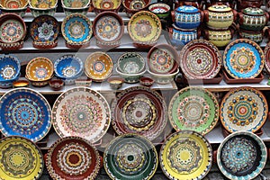 Various faience vessels in the traditional Bulgarian style.