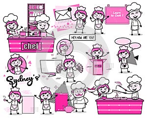Various Female Comic Waitress - Set of Concepts Vector illustrations