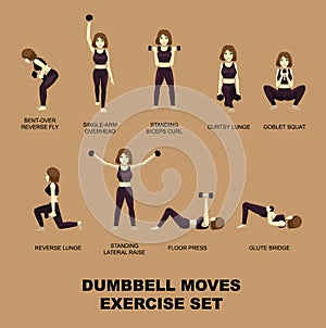 Various Fitness Exercise Dumbbell Moves Manga Gym Set Illustration