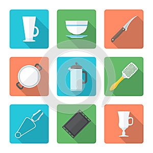 Various flat style dinnerware icons set