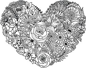 Various flowers in heart shape, for paper cut, laser cut, card making, coloring page