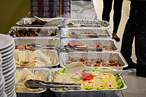 Various food displaying on the table, the view of catering service.