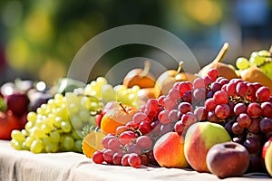 Various fresh fruits and berries at farmers market. Generative AI