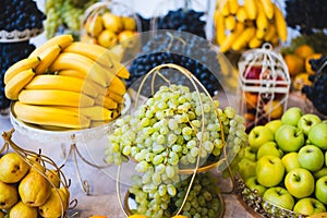 Various fresh fruits on a table arrangement