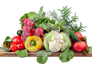 Various fresh raw vegetables isolated on white background