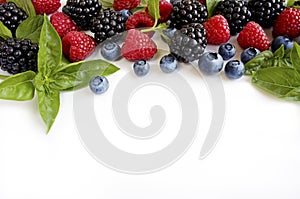 Various fresh summer berries on white background.