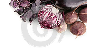 Various fresh vegetables on white background