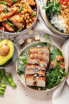 Various of fried soy meat dishes