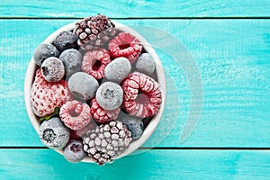 Bowl of frozen berries. Frozen berries