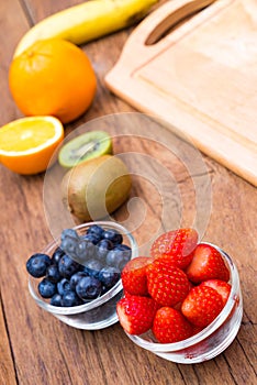 Various fruit contains berry type, on the table