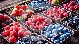 Various Fruits in Baskets at Farmers Market