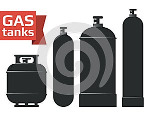Various gas tanks sihlouette icons set. photo