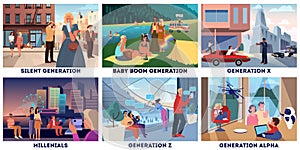 Various generations representation set. Social groups concept