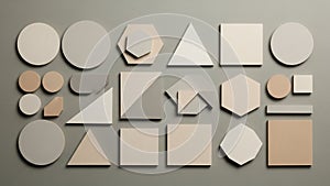 Include circles, squares, triangles, hexagons, and rectangles in muted