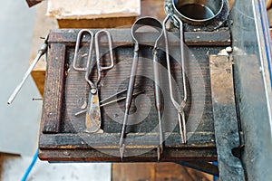 Various Glass Blowing Old Tools, Close View
