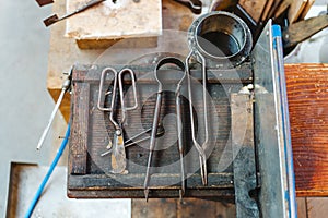 Various Glass Blowing Old Tools, Close View