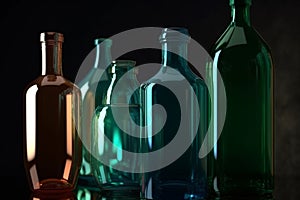 Various glass bottles background. Generative AI