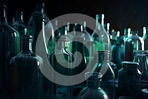 Various glass bottles background. Generative AI