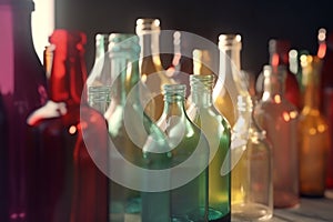 Various glass bottles background. Generative AI
