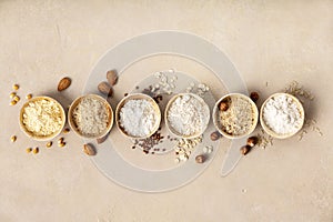 Various gluten free flour almond flour, oatmeal flour, buckwheat flour, rice flour, corn flour