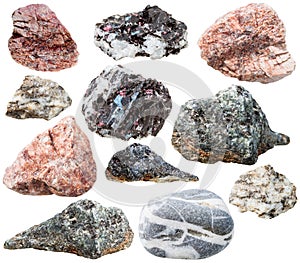 Various gneiss mineral stones and rocks isolated