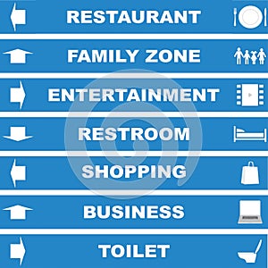 Various guideposts symbols with white arrows pointing in different directions