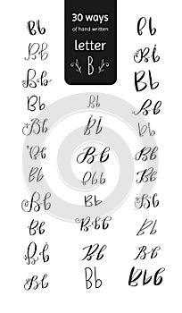 Various hand drawn brush ink vector `b` upper and lower case letters set. Doodle comic font for your design.