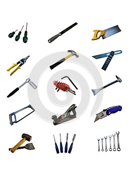 Various hand tools isolated on a white background