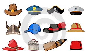 Various hats illustration icons