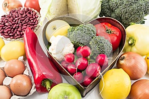 Various Healthy Food with Heart Tray
