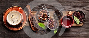 Various herbal tea and espresso coffee