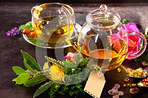 Various Herbal tisane tea with hibiscus