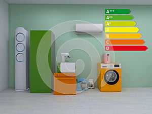 Various household appliances for home 3d render, 3d illustration