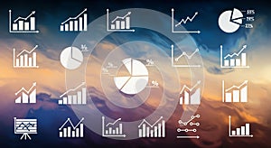 Various icons representing different graph and chart types, including bar graphs, line