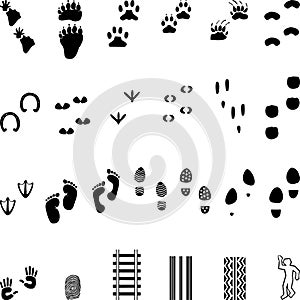 Various imprints, marks, paws, paws, sticker labels, buttons, icons collection