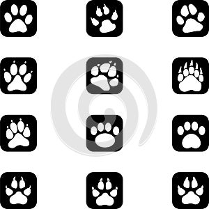 Various imprints, marks, paws, paws, sticker labels, buttons, icons collection